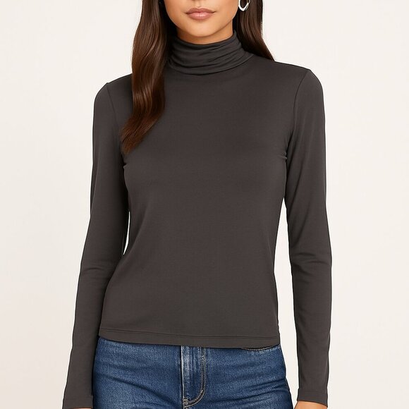 AG Adriano Goldschmied Women Chels Turtleneck Shirt Top M Long Sleeve Dark grey - Picture 1 of 5